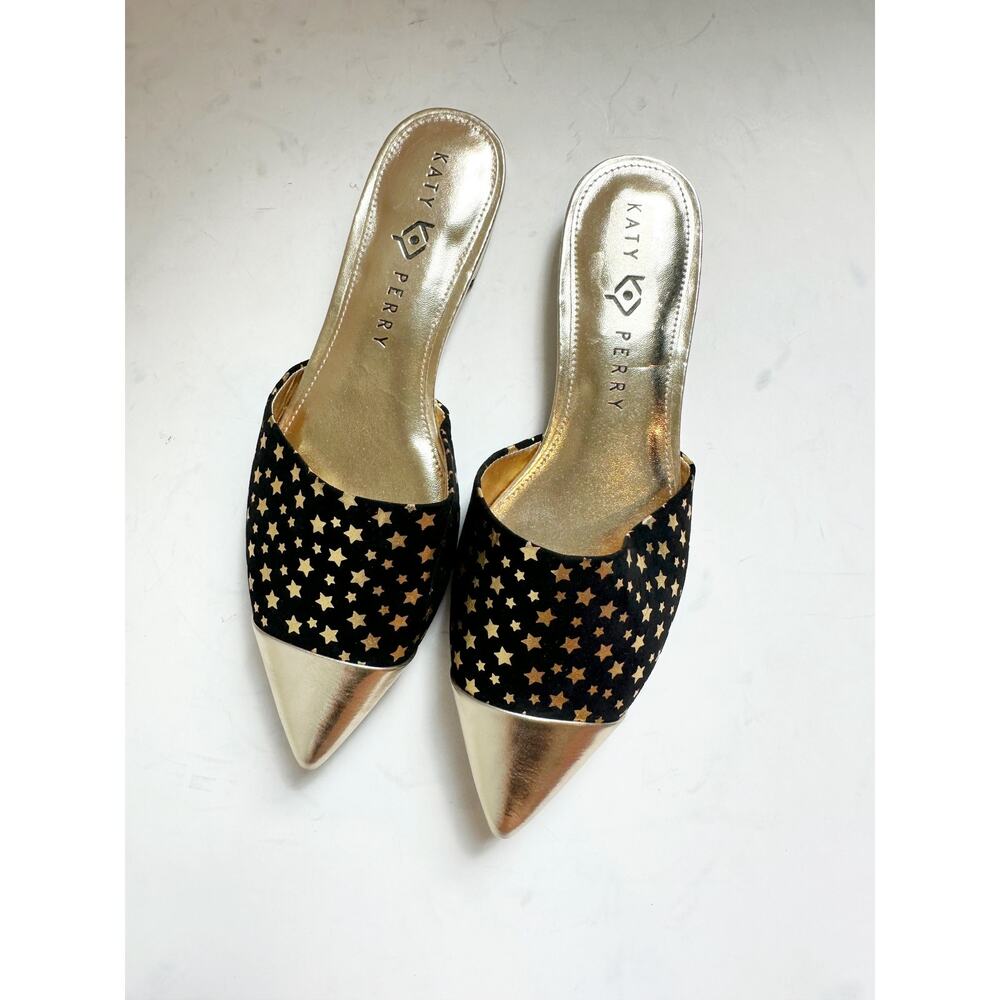 NWOT Katy Pery Tarin Star Black Gold Mule 8.5 - Picture 1 of 4